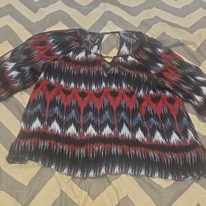 Women's Red and Blue Patterned Top
